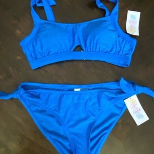 Blue Metallic Sugar Beach Size Lg Textured Bikini